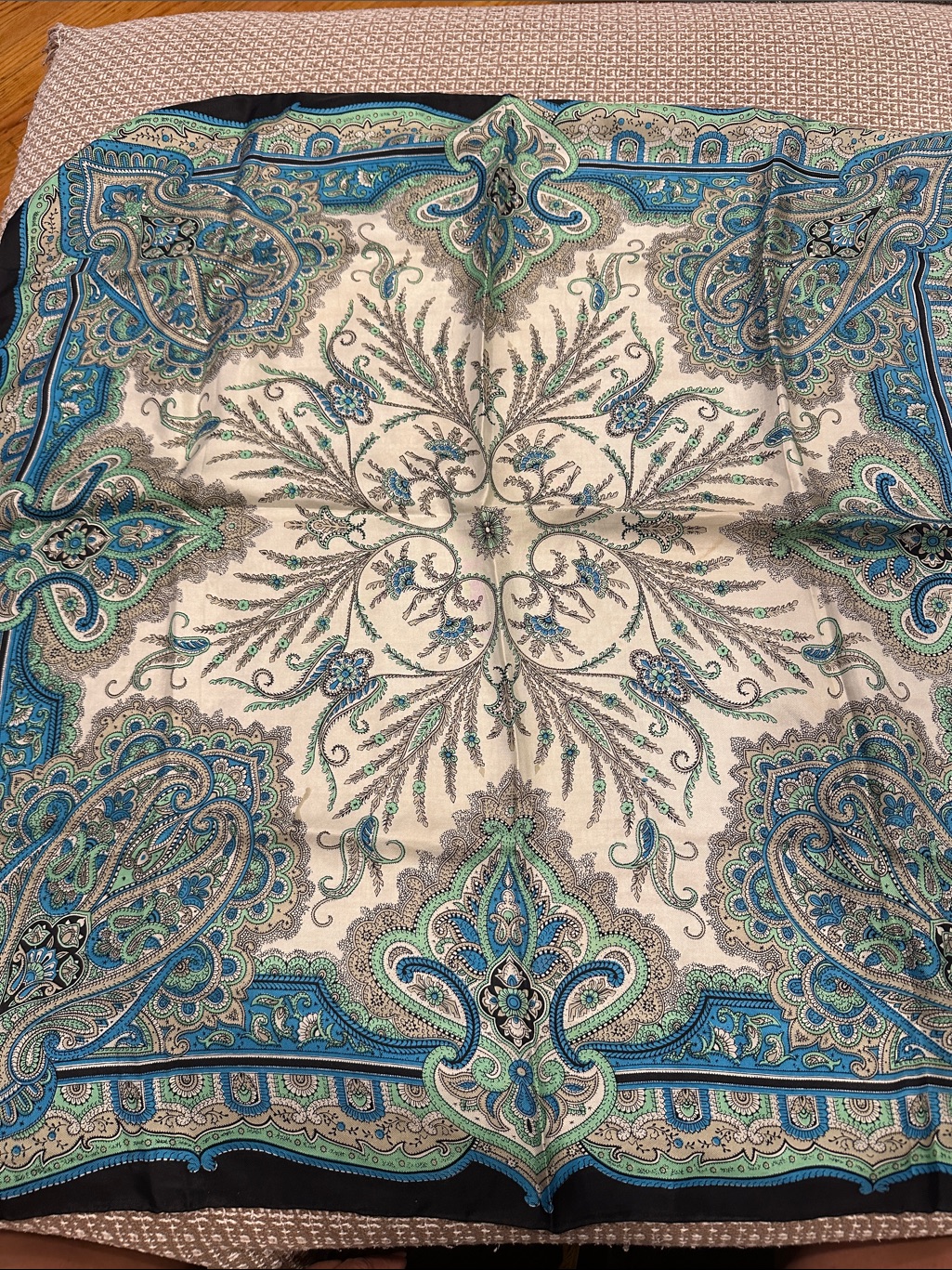100 Silk Vintage Blue And Cream Paisley SilkFeel Scarf